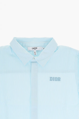 Camicia a Righe in Popeline di Cotone con Logo Ricamato