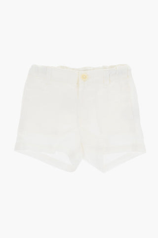 Shorts in Lino a Tinta Unita con Passanti