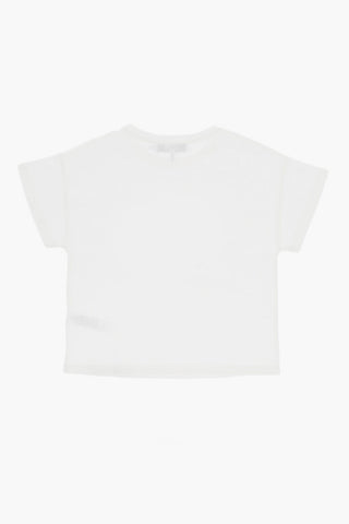 Crew-neck T-Shirt with Monogram Embellished with Rhinestones