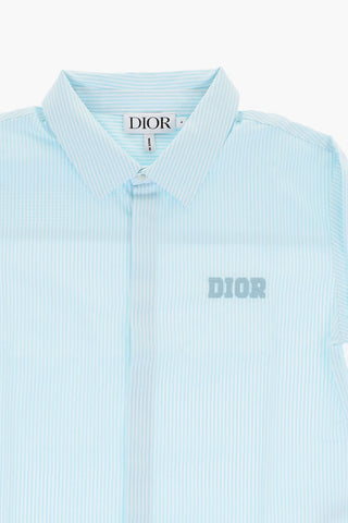 Camicia a Righe in Popeline di Cotone con Logo Ricamato