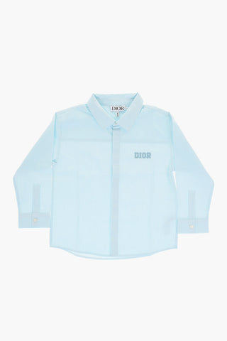 Camicia a Righe in Popeline di Cotone con Logo Ricamato