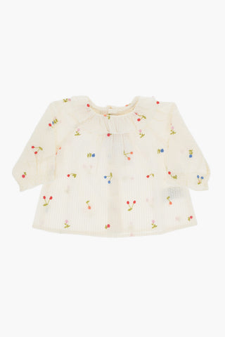 Cotton DOLCI Blouse with Flowers and Cherrys Embroidery