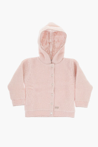 Solid Color Ribbed Cardigan with Hood and Lurex Edge