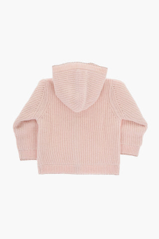 Solid Color Ribbed Cardigan with Hood and Lurex Edge