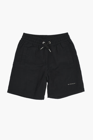 Solid Color Nylon Shorts with All-Over Logo