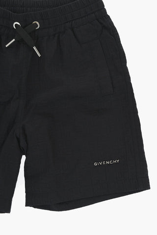 Solid Color Nylon Shorts with All-Over Logo