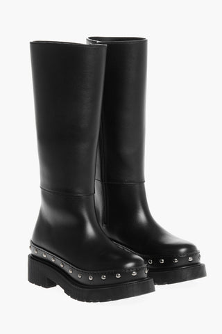 Leather Under the Knee Boots with Studded Detail