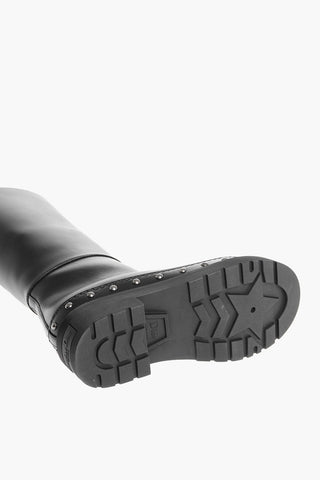 Leather Under the Knee Boots with Studded Detail
