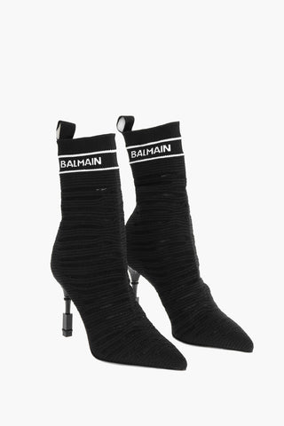 Sock Heeled Boots with Logo Print