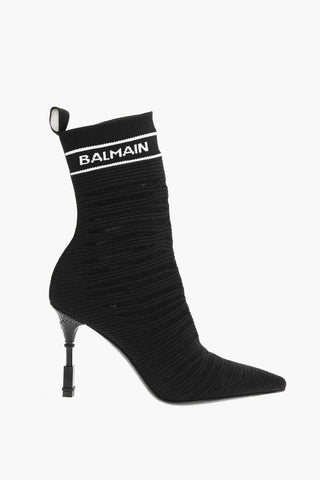 Sock Heeled Boots with Logo Print