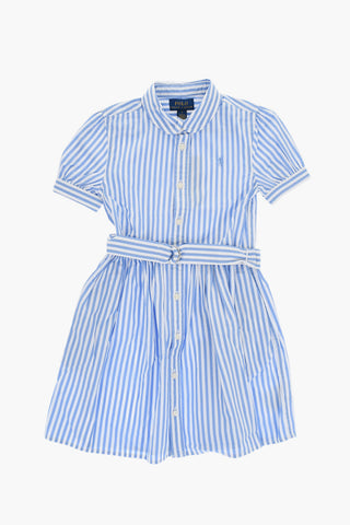 Two-Tone Striped Shirt Dress with Belt