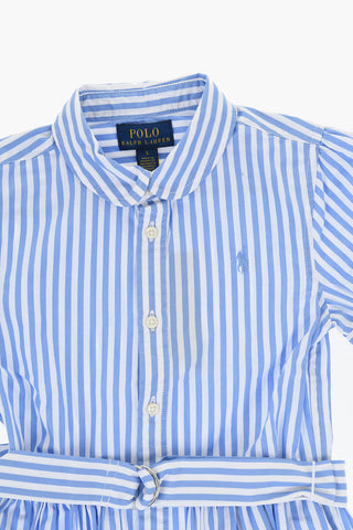 Two-Tone Striped Shirt Dress with Belt