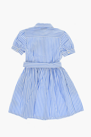 Two-Tone Striped Shirt Dress with Belt