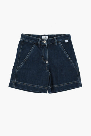 Shorts in Denim con Cuciture a Contrasto