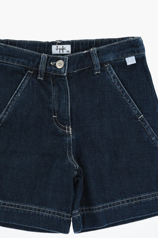 Shorts in Denim con Cuciture a Contrasto