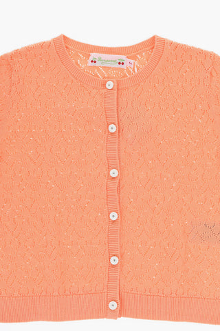 Perforated CHERRY Cardigan with Contrast Buttons