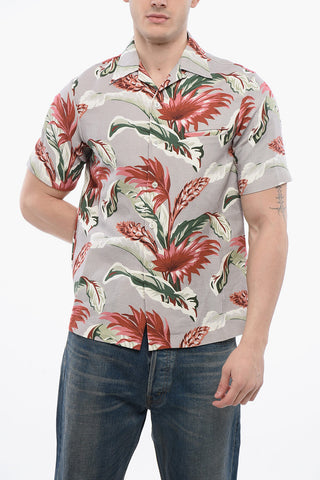 Short-Sleeve Linen-Blend Shirt With Floral Print