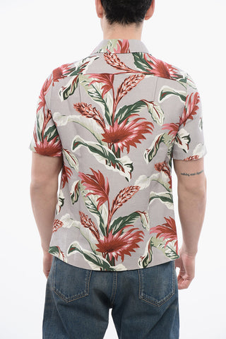 Short-Sleeve Linen-Blend Shirt With Floral Print