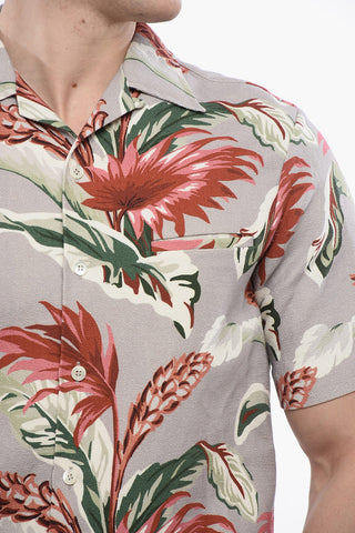 Short-Sleeve Linen-Blend Shirt With Floral Print