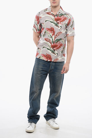 Short-Sleeve Linen-Blend Shirt With Floral Print
