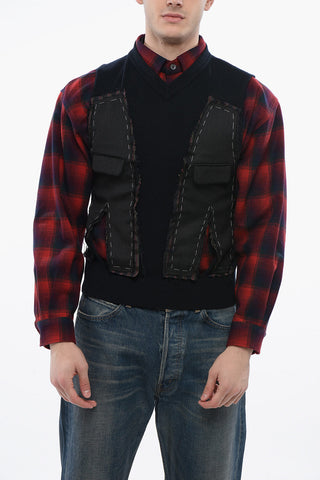 Maglione Collo A V Smanicato Effetto Destrutturato
