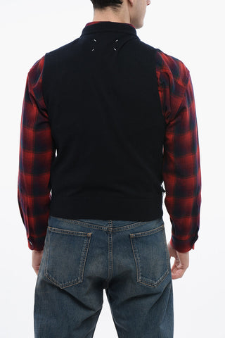 Destructured Effect Sleeveless V-neck Sweater