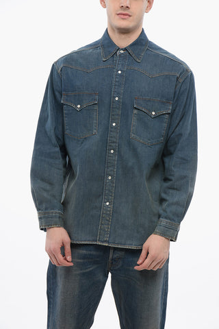 Mid Wash Denim Shirt With Front Pockets