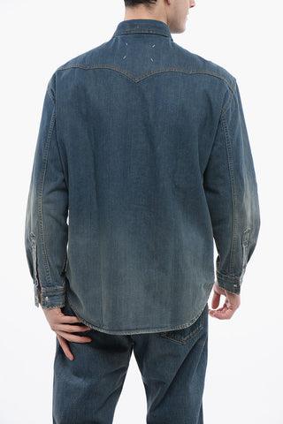 Mid Wash Denim Shirt With Front Pockets