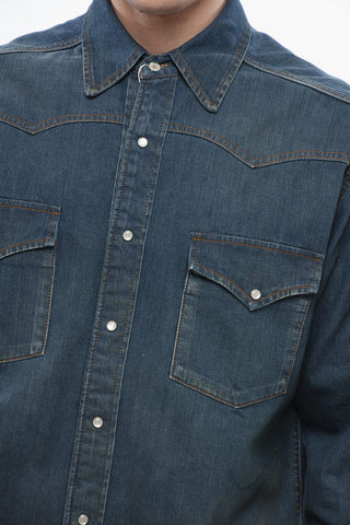 Mid Wash Denim Shirt With Front Pockets