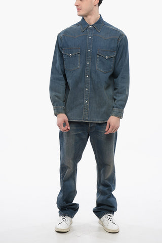 Mid Wash Denim Shirt With Front Pockets