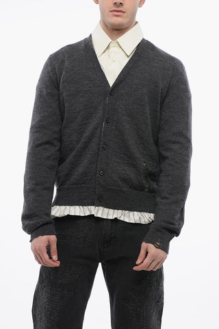 Layered Wool Cardigan With Distressed Details