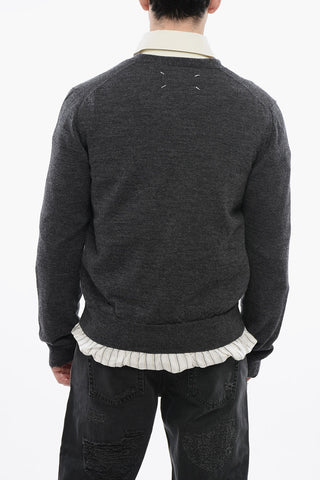 Layered Wool Cardigan With Distressed Details