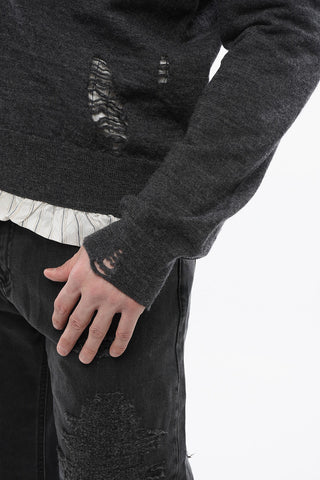 Layered Wool Cardigan With Distressed Details