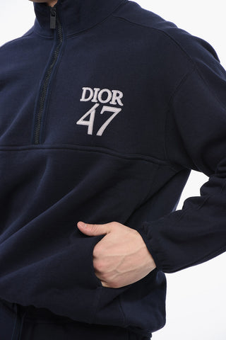 Mock Neck DIOR47 Fleeced Cotton Sweatshirt with Half Zip