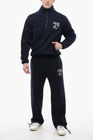 Mock Neck DIOR47 Fleeced Cotton Sweatshirt with Half Zip