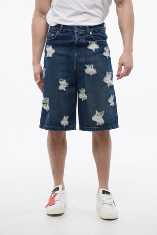Distressed Effect High Waisted STARS Denim Shorts