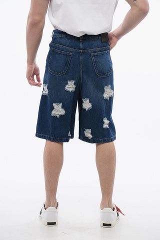 Distressed Effect High Waisted STARS Denim Shorts