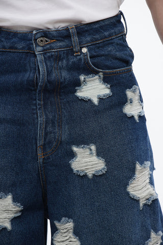 Distressed Effect High Waisted STARS Denim Shorts