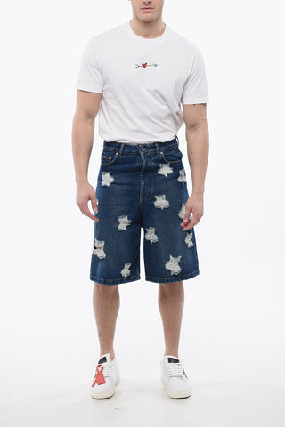Distressed Effect High Waisted STARS Denim Shorts