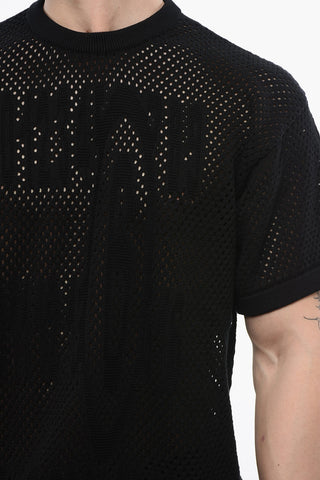 MM6 Crew Neck Openwork Cotton Sweater
