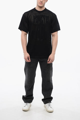 MM6 Crew Neck Openwork Cotton Sweater