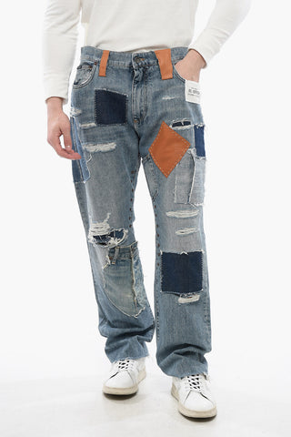 RE-EDITION Patchwork Denims with Fringed Hem 26cm