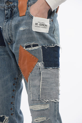 RE-EDITION Jeans Patchwork con Fondo Sfrangiato 26cm