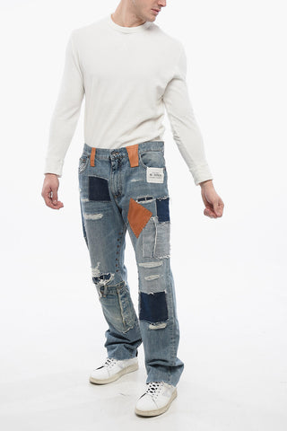 RE-EDITION Patchwork Denims with Fringed Hem 26cm