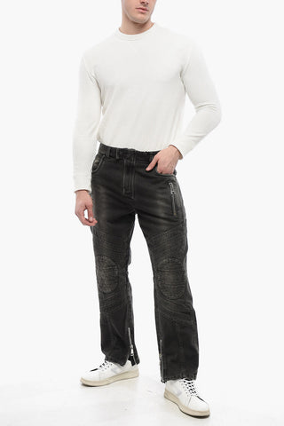Jeans Biker Straight Fit con Zip alla Caviglia 20cm