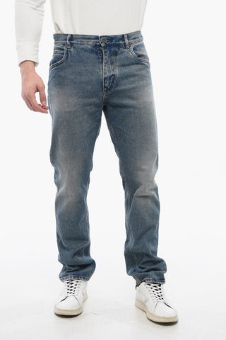 Distressed Straight Denims with Light Wash