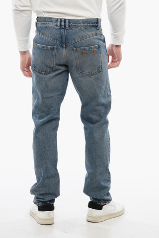 Distressed Straight Denims with Light Wash