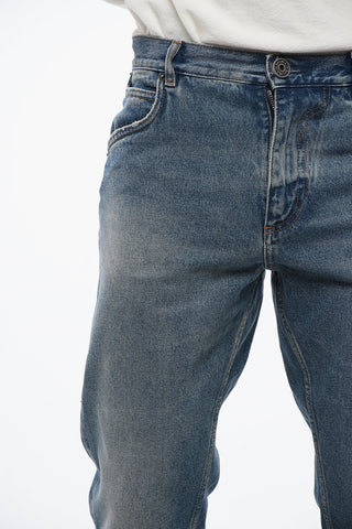 Distressed Straight Denims with Light Wash