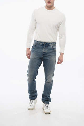 Distressed Straight Denims with Light Wash