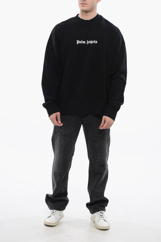 Logo Print Brushed Cotton Crewneck Sweatshirt
